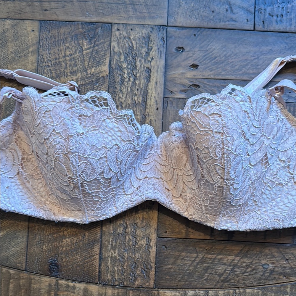 Adore Me Pink Lace Overlay Bra with Underwire Support